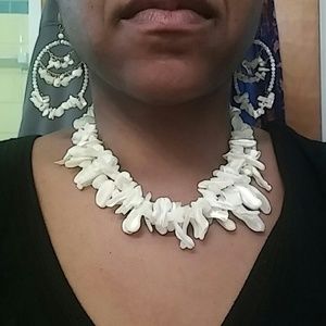Beaded and shell earrings and necklace set